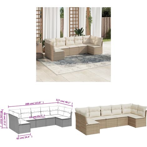 7-tlg. Garten-Sofagarnitur mit Kissen Beige Poly Rattan - Gartenmöbel - Sofa Set - Rattan Möbel - Outdoor Sofa - Lounge Set - Home & Living (1/3)