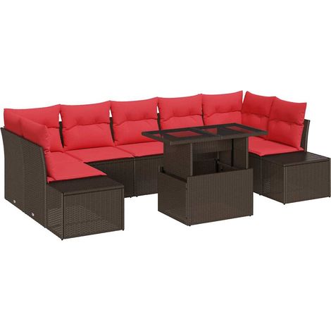 Garden Sofa Set with Cushion 8 pcs Brown and Red Poly Rattan vidaXL (1/5)