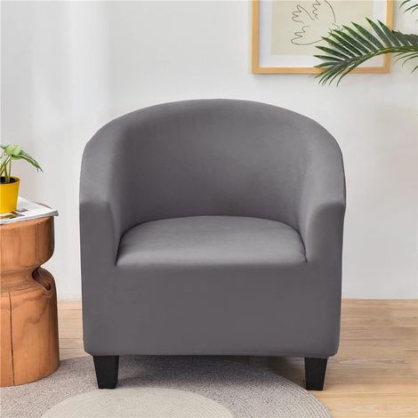 Schlichter Stretch-Chesterfield-Hotelsesselbezug, 1-teilig, einfarbiger Stuhlbezug, Sofabezug mit Armlehnen, Ohrensesselschutz (Grau) (1/5)