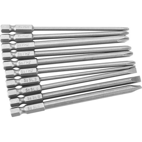 Solidchoice - Dailygoody - Kit de puntas de destornillador de 10 piezas - Puntas magnéticas de 100 mm de largo para PH1, PH2 y ranura (1/5)