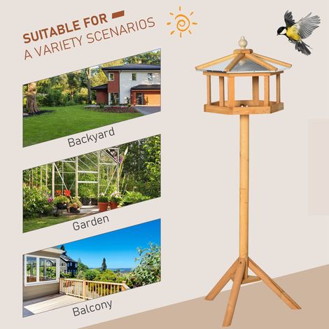 Maison oiseau avec support, distributeur de graines imperméable, toit en zinc résistant aux intempéries, mangeoire en bois pour oiseaux sauvages, 40x40x113 cm, jaune (1/5)
