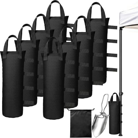 Lot de 8 Poids de Tonnelle, Tissu Oxford 800D 20 X 50 Cm, Sacs de Sable pour Lestage avec Pelle et Sac de Rangement, Sac de Sable pour Tente, Parasol, Camping et Photographie, Noir (1/5)