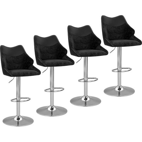 WOLTU 4pcs Bar Stools henille+PU Dining stools Armrest Swivel Bar Chairs Height adjustable Breakfast Kitchen-Black (1/5)