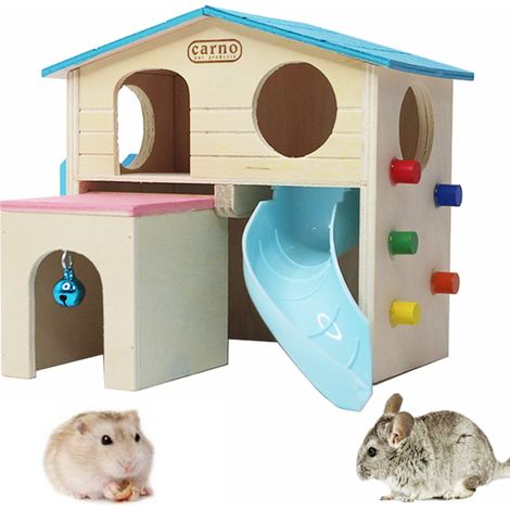 Cachette pour petits animaux Hamster Pets avec échelle amusante, toboggan, cabane en bois et jouets à mâcher pour petits animaux comme (1/5)