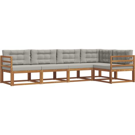 Outdoor-Sofagarnitur mit Kissen 5 pcs Natürlich und Hellgrau vidaXL