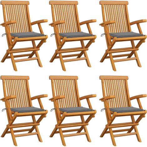 Lot de 6 Chaises/Fauteuils de jardin avec coussins gris Bois de teck massif -TF60568 (1/5)