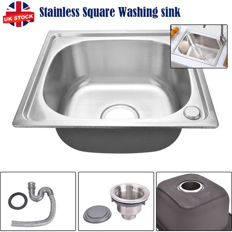 Kitchen Sink Stainless Steel Undermount Sink Square Inset Single Bowl with Drainer Waste for Kitchen Utility Room Bar 420  370  190MM (1/5)