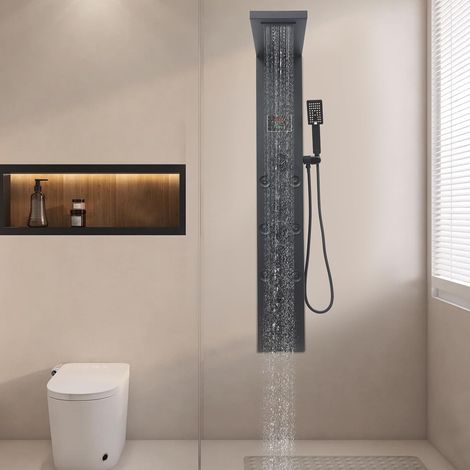 6 in 1 LED Duschpaneel, Duschpaneele Duschsystem aus 304 Edelstahl, Intelligentes Duschpaneel mit LED-Anzeige, 8 Massagedusche, Handbrause, Wanneneinlauf (1/5)