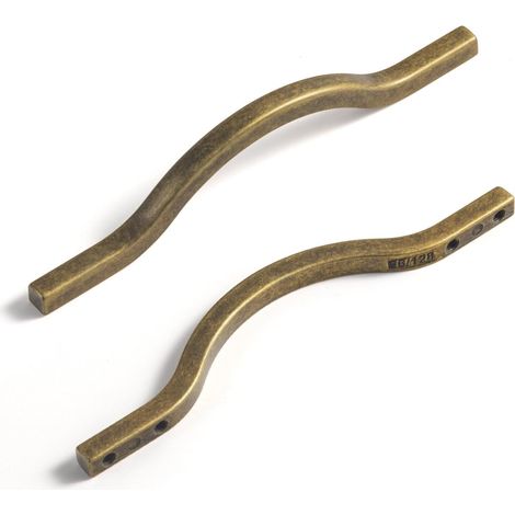 Poignées de meuble profil bas en laiton brossé, entraxe double (3,8''/5''), en alliage de zinc — Pour tiroirs, placards et armoires — Lot de 6 (1/5)