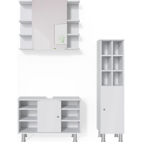 Badmöbel-Set Fynn, Weiß, 3 Teile, mit Midischrank Tür groß, Vicco