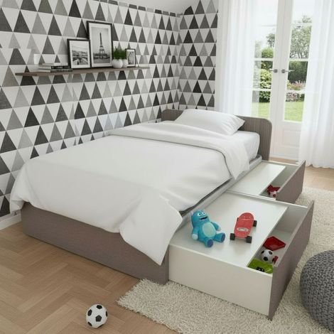 Letto 1 piazza e mezza con cassettoni, personalizzabile e facile montaggio - Grigio fumo