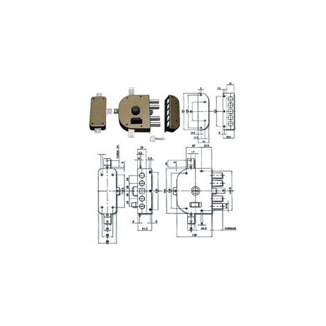 SERRATURA QUINTUPLICE DA APPLICARE CON SCROCCO A POMPA 3350  mm.60 DX (3350C02)    CR