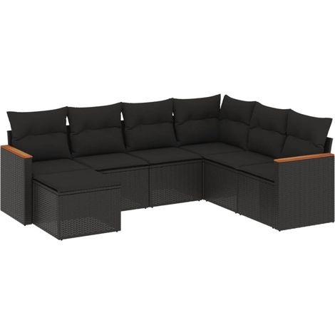 Set Divani da Giardino con Cuscini 7pz Nero Polyrattan vidaXL (1/3)