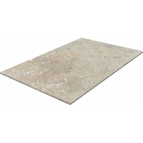 Carrelage travertin 1er choix mix beige 61x91x1,2cm – Surface texturée pour adhérence – Résistant aux intempéries – 1 m²
