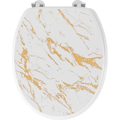 Abattant WC Imprimé "Aquamarbre" 47cm Blanc & Or