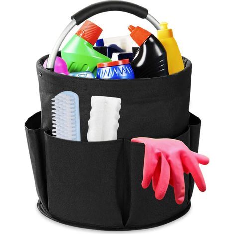 Panier Menage Professionnel,Rangement Produit Nettoyage Voiture,Panier Femme de Menage Transportable,Seau Rangement Menage,Organisateur Produit Ménager,Boite Rangement Produit Entretien-Noir (1/5)