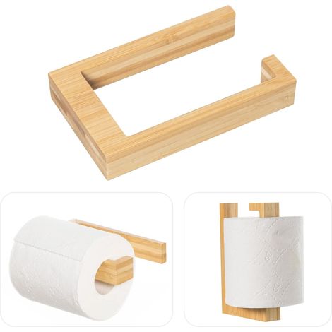 Support Papier Toilette Mural sans Perçage, Porte Rouleau Papier Hygiénique, Porte Papier Toilette en Bambou Bois, Dérouleur Papier Toilette Écologique