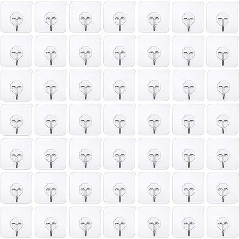 50 pièces crochets adhésifs sans perçage Crochet sans perçage auto-adhésif, crochet mural transparent, crochet adhésif transparent crochet de porte patère étanche idéal pour cuisine salle de bain mur