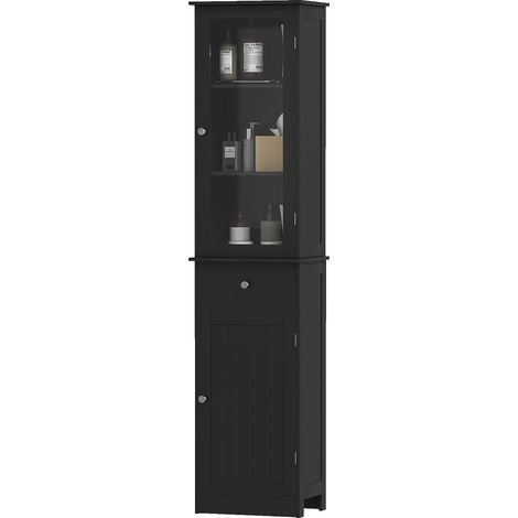 kleankin Colonna Bagno Salvaspazio con Armadietto, Cassetto e Ripiani Nero (1/5)