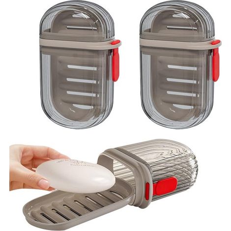 Set di 2 portasapone, contenitore portatile con coperchio, astuccio da viaggio, scatola di plastica chiusa e sigillata per il bagno. (1/5)