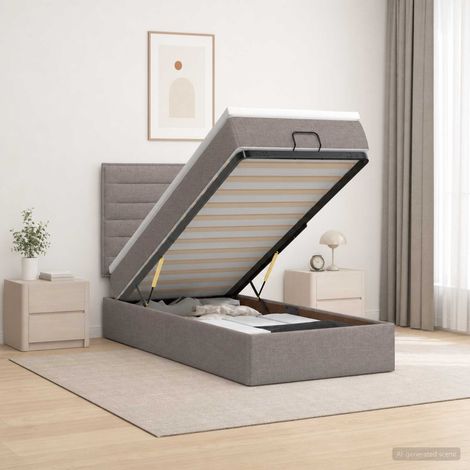 vidaXL Lit coffre avec matelas et LED Taupe 100 x 200 cm Tissu (1/5)
