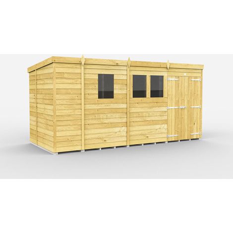 13 x 6 Feet Pent Shed - Double Door With Windows - Wood - L178 x W387 x H201 cm