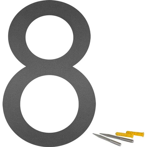 Numéro de maison en acier inoxydable, choix des lettres, plaque de numéro de maison, police Arial, anthracite mat, 20 cm, V2Aox, chiffre : 8, design : 2D (1/4)