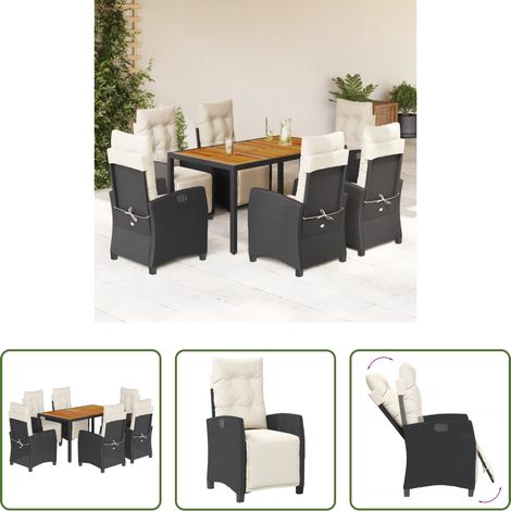 Gartenstuhl - 7-tlg. Garten-Essgruppe mit Kissen Schwarz Poly Rattan (1/5)