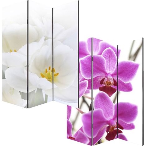 Paravento divisore doppia immagine separè decorativo 3 pannelli M68 180x120cm orchidee