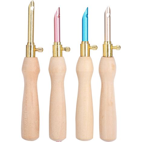 4 pièces Aiguille à Poinçon Portable pour Broderie, Tricot et Feutrage DIY avec Manche en Bois - Artisanat Créatif (1/5)