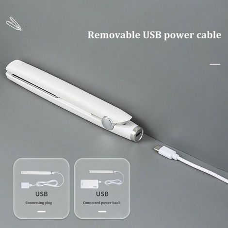 Mini fer à friser sans fil 2 en 1, lisseur et fer à friser portable USB - Blanc Femeo (1/4)