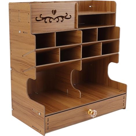 Wooden Desk Organizer, DIY Pen Holder Box, Office Stationery Organizer with 25 Boards, Screws, Assembly Drawer, Ideal for School and Home Supplies (1/5)