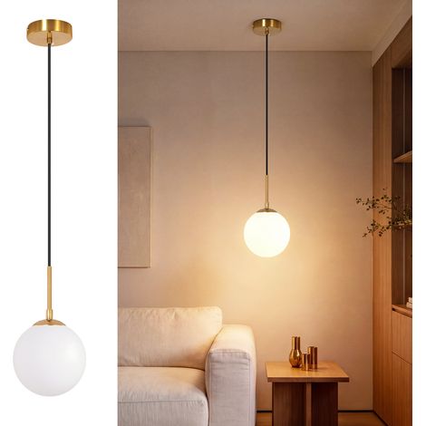 ZMH Suspension Luminaire G9 Moderne Dorée en Verre Opale, Lampe Suspendue 1 Lumière pour Salon, Salle à Manger et Cuisine (1/5)