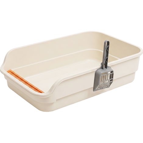 Skylos Cat Litter Tray Spacious High Sided Low Entry Open Pan for Cats Beige (1/5)