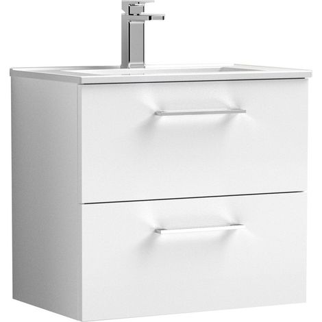 Balterley  Modern Bathroom 2 Soft Close Drawer & Minimalist Wall Hung Vanity Unit Basin, Gloss White, 440mm