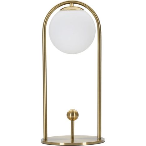Lampada da tavolo Glamy Arc A in ferro dorato e vetro opalino Ø 21 cm