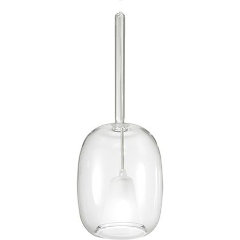 GIOIA Suspension en Verre Pirex Finition Cristal Raccord E14 60W IP20 - Groupe Rossini - Lampe design ovale sablée (1/5)