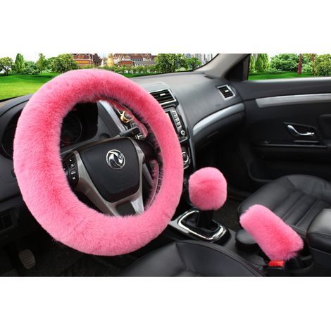 Housse de volant hiver fourrure douce pour femme, couvre-volant peluche noir (1/3)