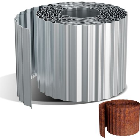Randaco Rasenkante 5m, Wellen verzinkt Beetbegrenzung, 15cm Höhe, Raseneinfassung Ideal für Rasenbegrenzung, Metall, Silber
