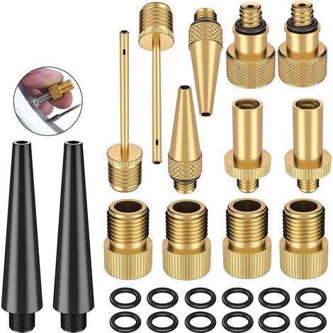 26PCS Bike Pump Adapter - Schrader Presta Valve Bicycle Tire Pump Adapter AV DV SV with Inflator Nozzle Compressor Adapter for Mountain Bike Ball (1/5)