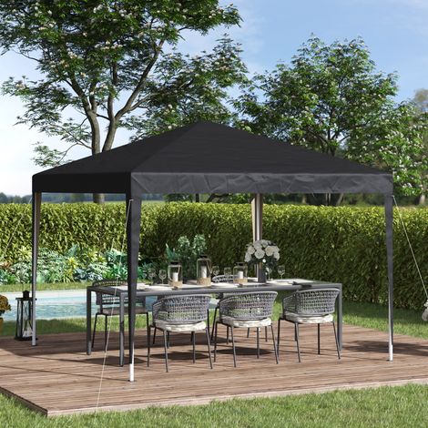 REDOM Carpa plegable, resistente al agua y a los UV, con bolsa de transporte, estructura de acero, poliéster negro (1/5)