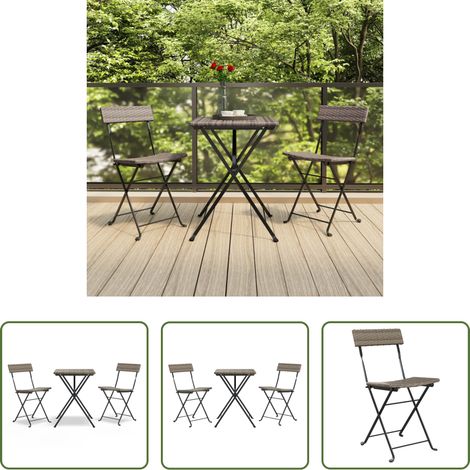 Chaise de jardin - Ensemble de bistro pliable 3 pcs Gris Résine tressée (1/5)