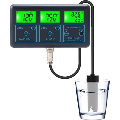Analizzatore digitale della qualità dell'acqua per acquari intelligenti, spa e piscine: pH, EC, ORP, TDS, RH%, CF (spina europea per liquidi)