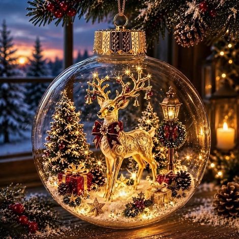 Beyamis Boule de Noël lumineuse, décoration de Noël à suspendre, cadeau, boule de Noël, modèle d'élan (1/5)