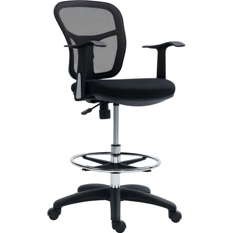 Sedia Girevole con Anello Poggiapiedi e Schienale Ricurvo, in Poliestere, Schiuma e Plastica, 55x58x94 cm, Nero