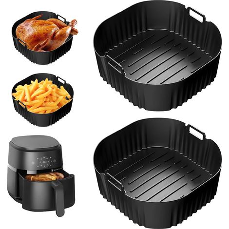 2 Pièces Moule Silicone, Antiadhésif Accessoire Air Fryer, 4.2L Panier Silicone, Pour Friteuse À Air (1/5)
