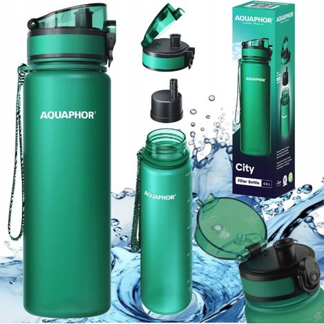 Botella con filtro de agua Aquaphor City de 0,5 l, color verde botella, ideal para la escuela y el trabajo. (1/5)