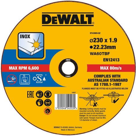 DeWalt DT43909 Trennscheibe Edelstahl flach 230 x 22.2 x 1.9 mm