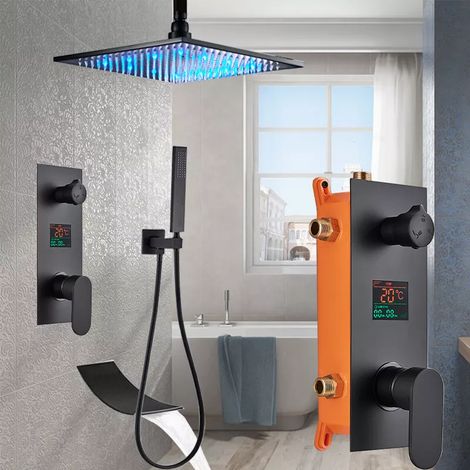 Colonne de Douche Encastrée LED plafond avec Mitigeur pour Douche Réglable en Hauteur Colonne de Douche avec Haute Pression Pommeau de Douche Changements de couleur en fonction de la température de l' (1/5)