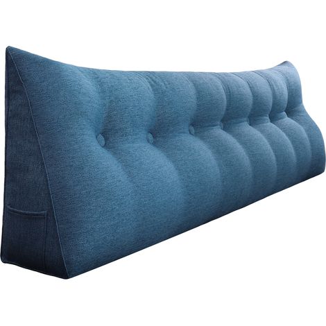 VERCART Coussin de Lecture, Oreiller Traversin Soutien Dorsal, Triangulaire Coussin à Coins, Gros Coussin Canapé, Coussin tête de Lit Dossier, Oreiller de Repos Cale Dos en Lin Bleu 200CM (1/5)